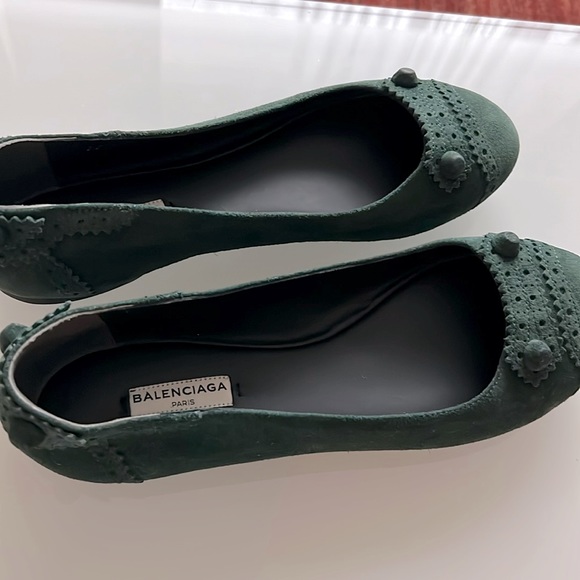 Balenciaga Suede Ballet Flats Dark Green 9.5 - Picture 2 of 11